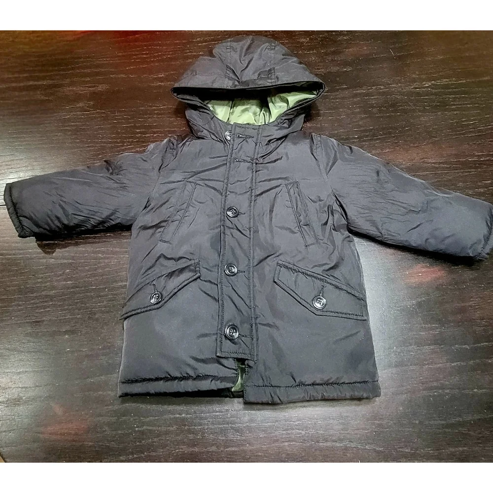 Baby Gap Boys 2T Black Puffer Coat Hooded Zipper And Button